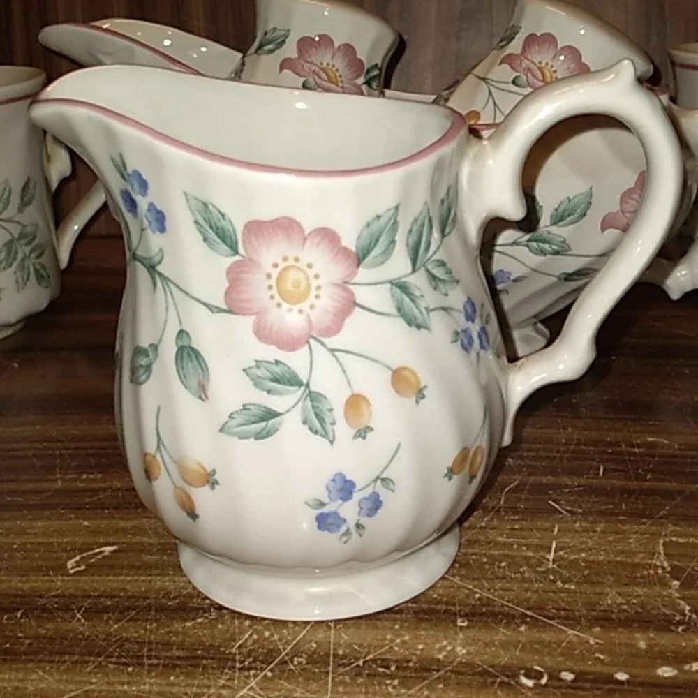 Churchill England Briar Rose creamer sugar salt pepper gravy boat cups